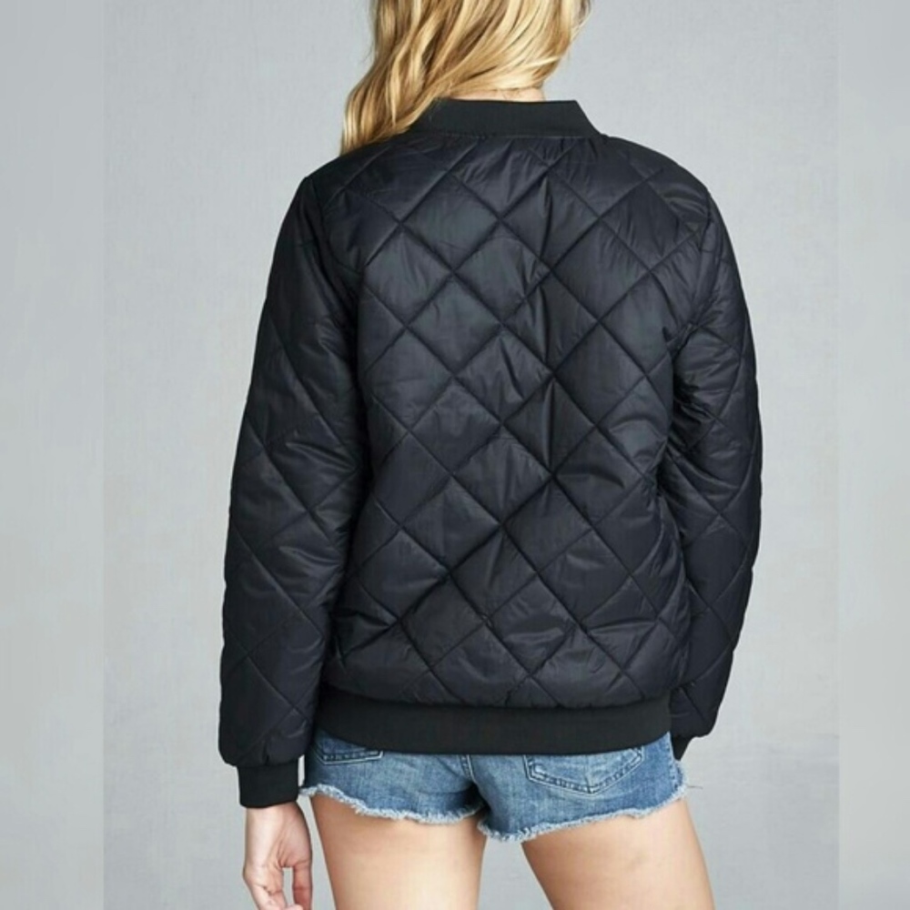 PLUS SIZE QUILTED PADDED BOMBER JACKET in Black - Picture 3 of 5